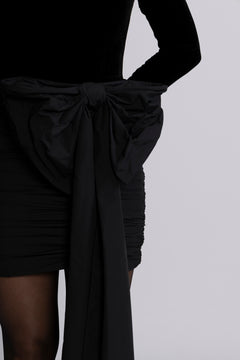 Velvet Bow Mini Dress - Black