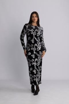 Yasflorana Ls Long Dress - Black Silver Sequins