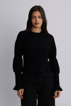 Yaspira Ls Smock Top - Black