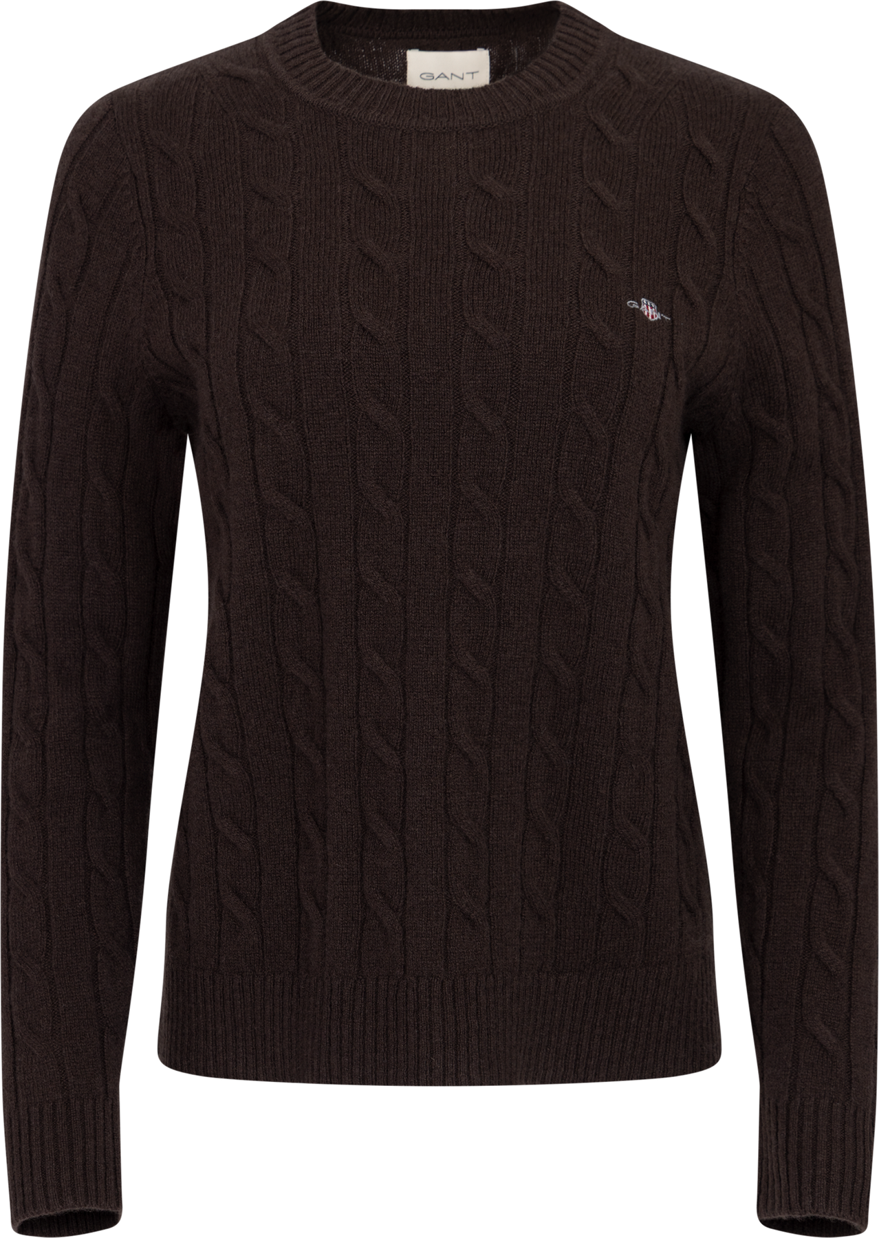 GANT Lambswool Cable C-Neck - Deep Brown