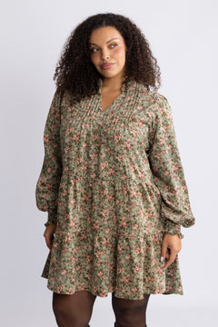 Embla Cord Floral Dress - Green Flower
