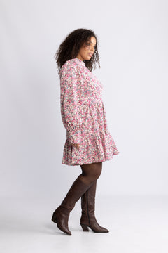 Liv Cord Flower Dress - Pink Flower