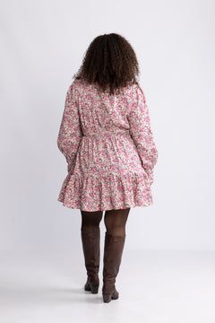Liv Cord Flower Dress - Pink Flower