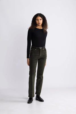 Slim Flare Stretch Corduroy Jeans - Green Lagoon