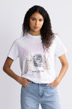 Basic Cotton Jersey Animals Relaxed T-Shirt - Bright White