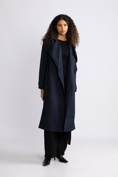Regndråpe Trench Coat - Navy Pinstripe
