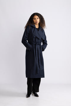 Regndråpe Trench Coat - Navy Pinstripe