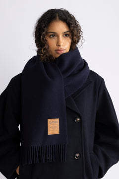 Double Face Wool Solid Scarf - Sky Captain