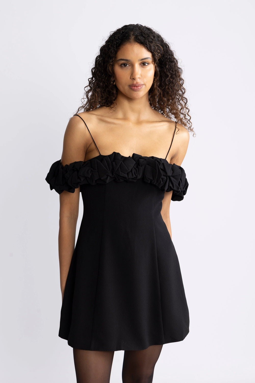 Crepe A-Line Mini Dress - Black