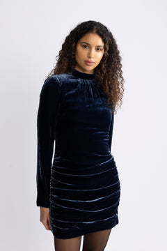 Silk Velvet Ls Mini Dress - Graphite