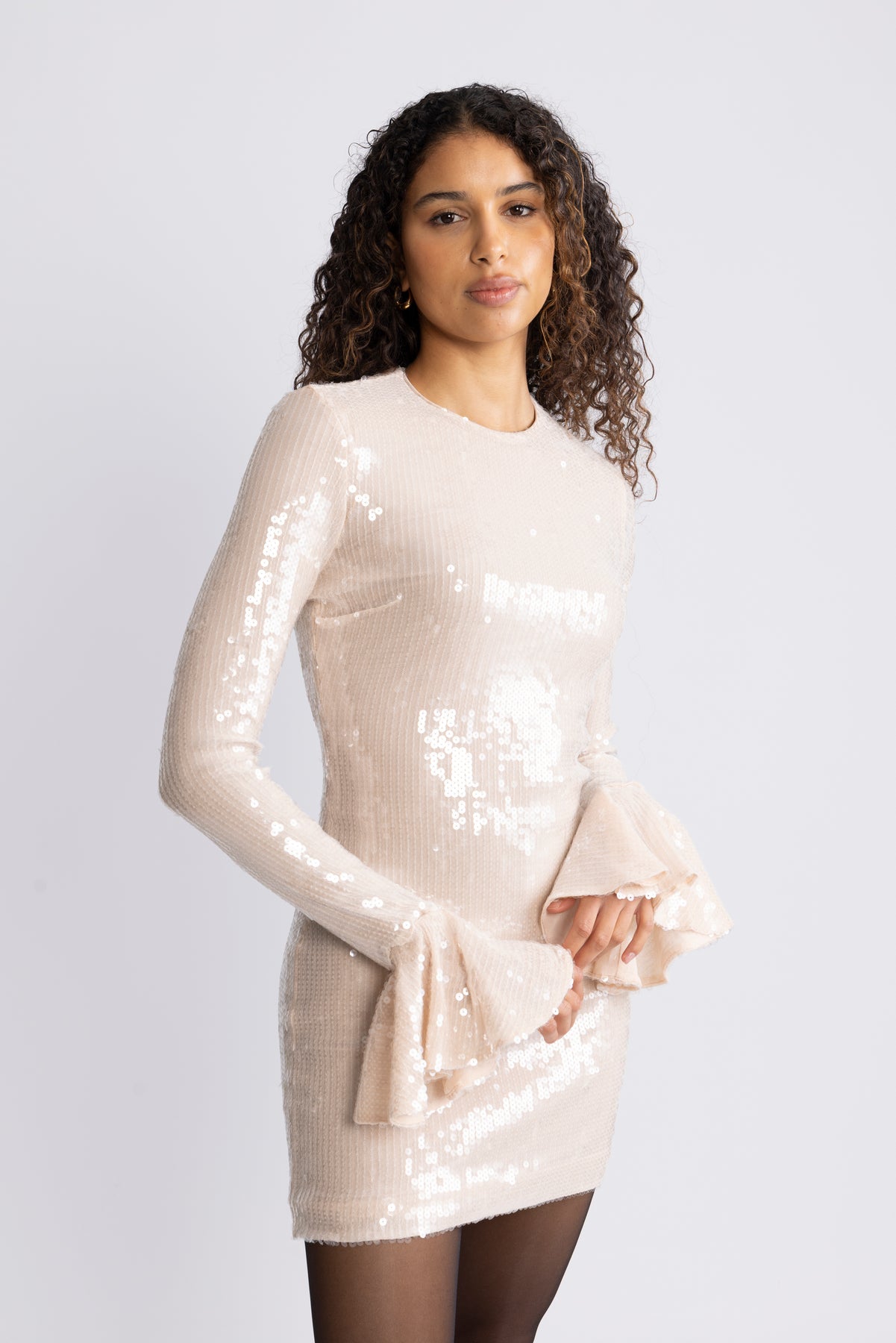 Sequins Ls Mini Dress - Nougat