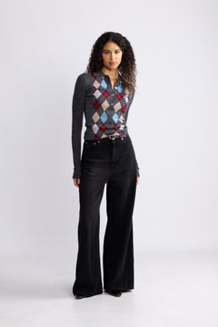 Soft Rigid Denim Baggy Jeans - Black Washed