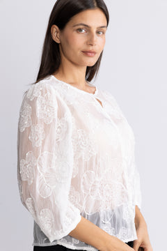 Ismene 3/4 Shirt Emb - Bright White