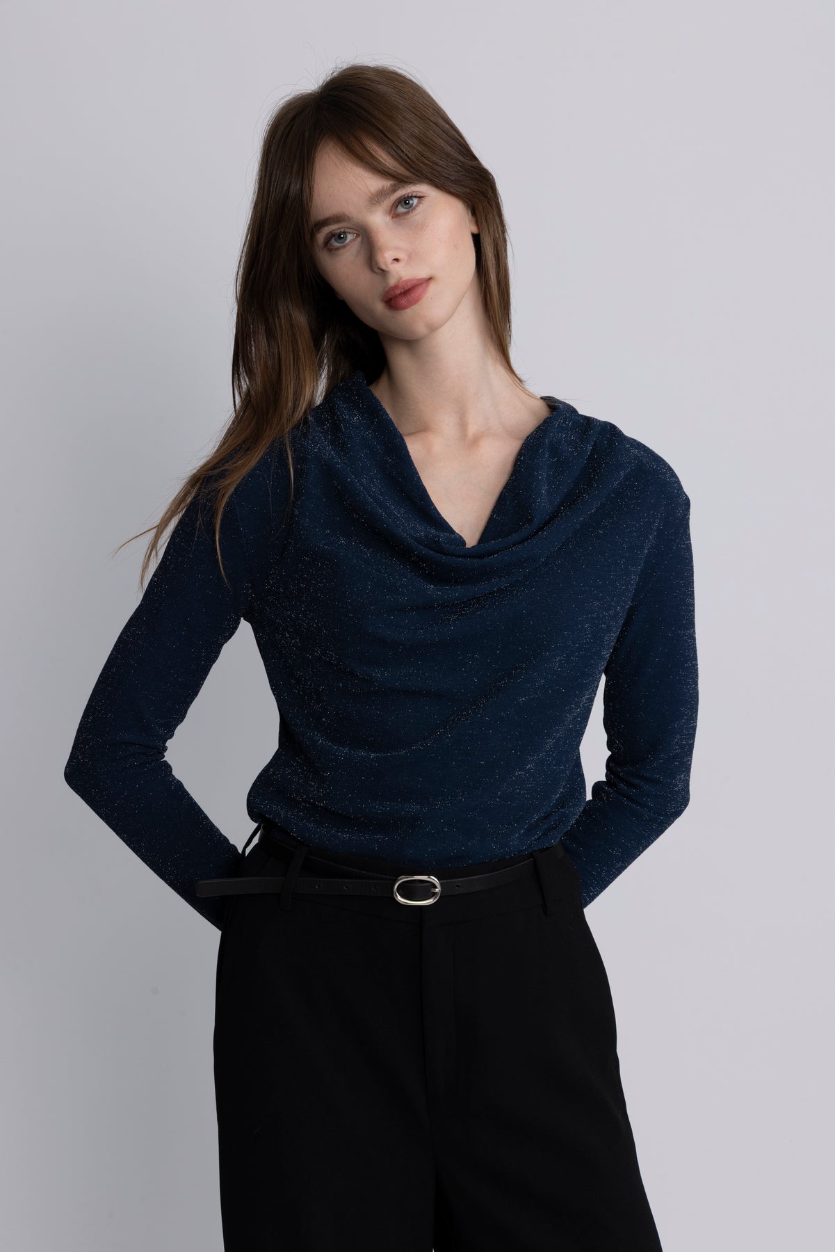 Sandra Ls Cowl Neck Top - Key Largo Silver Lurex