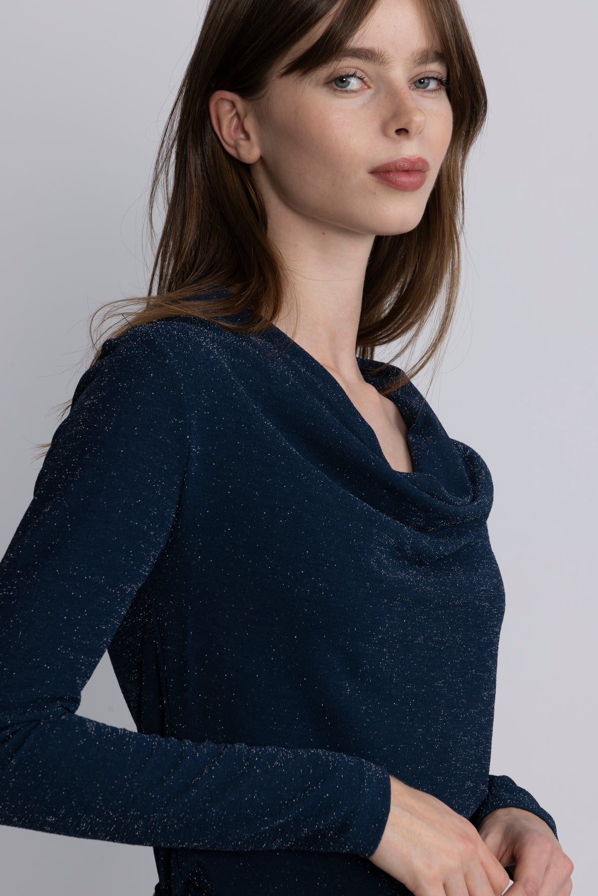Sandra Ls Cowl Neck Top - Key Largo Silver Lurex