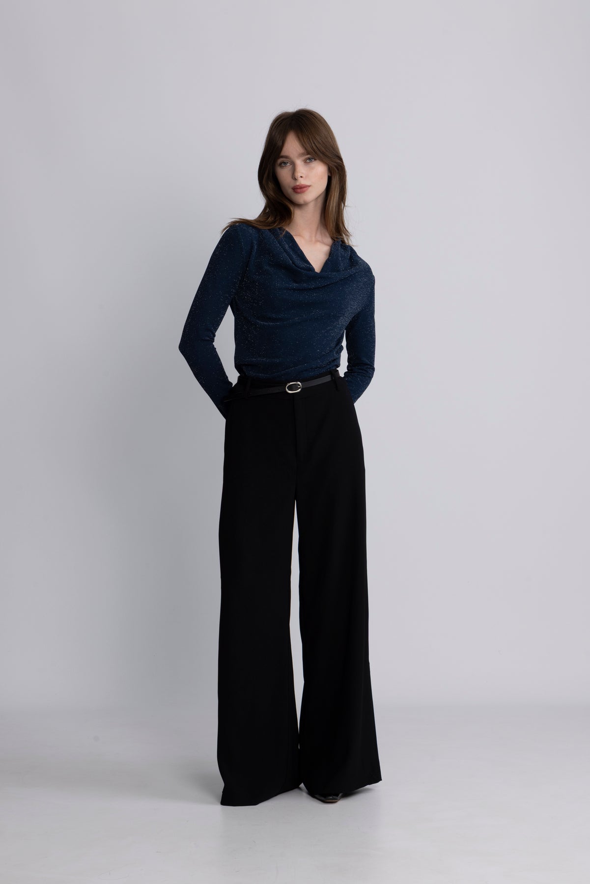 Sandra Ls Cowl Neck Top - Key Largo Silver Lurex