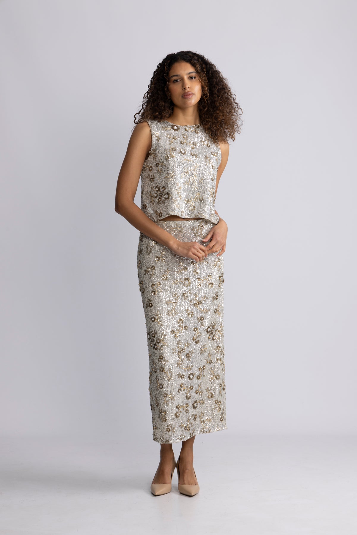 Moss Copenhagen Magnolia Hw Kjol Emb - Silver T Coco