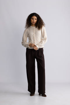 Yasthelma Ls Wool Blend Knit Cardigan - Birch