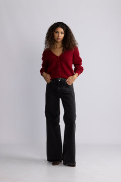 Thora V-Neck Knit Cardigan - Rhythmic Red