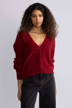 Thora V-Neck Knit Cardigan - Rhythmic Red