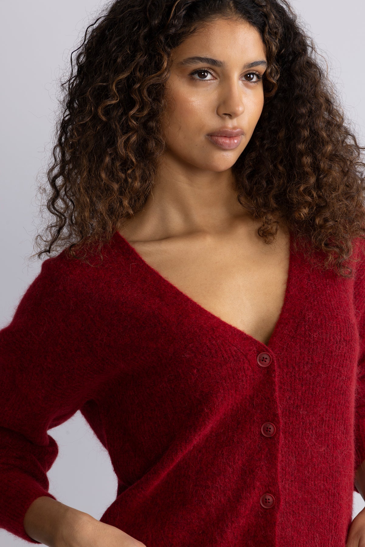 Thora V-Neck Knit Cardigan - Rhythmic Red