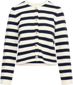 Emily Cotton Knit Cardigan - Creme/Navy