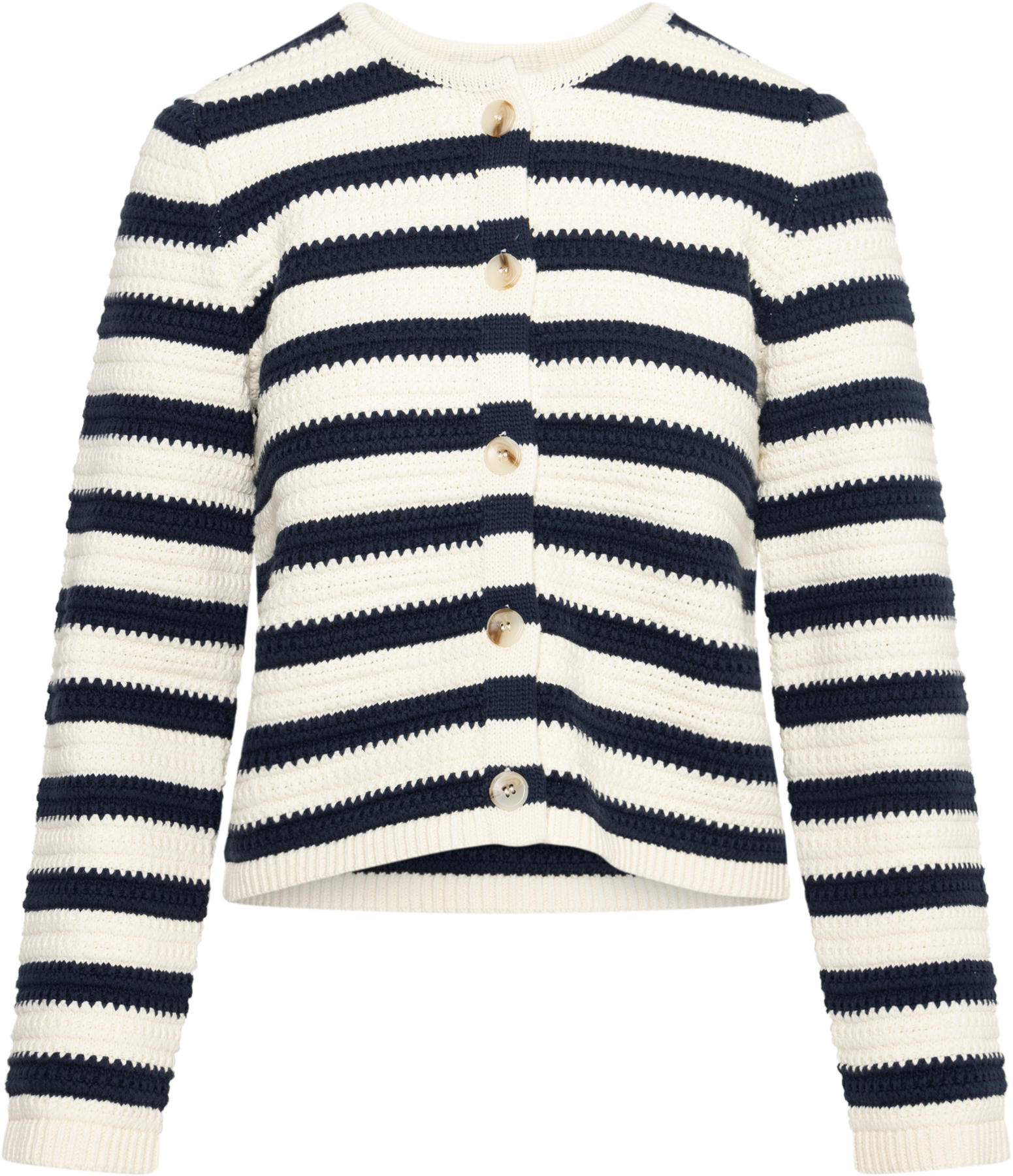Emily Cotton Knit Cardigan - Creme/Navy