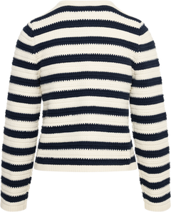 Emily Cotton Knit Cardigan - Creme/Navy