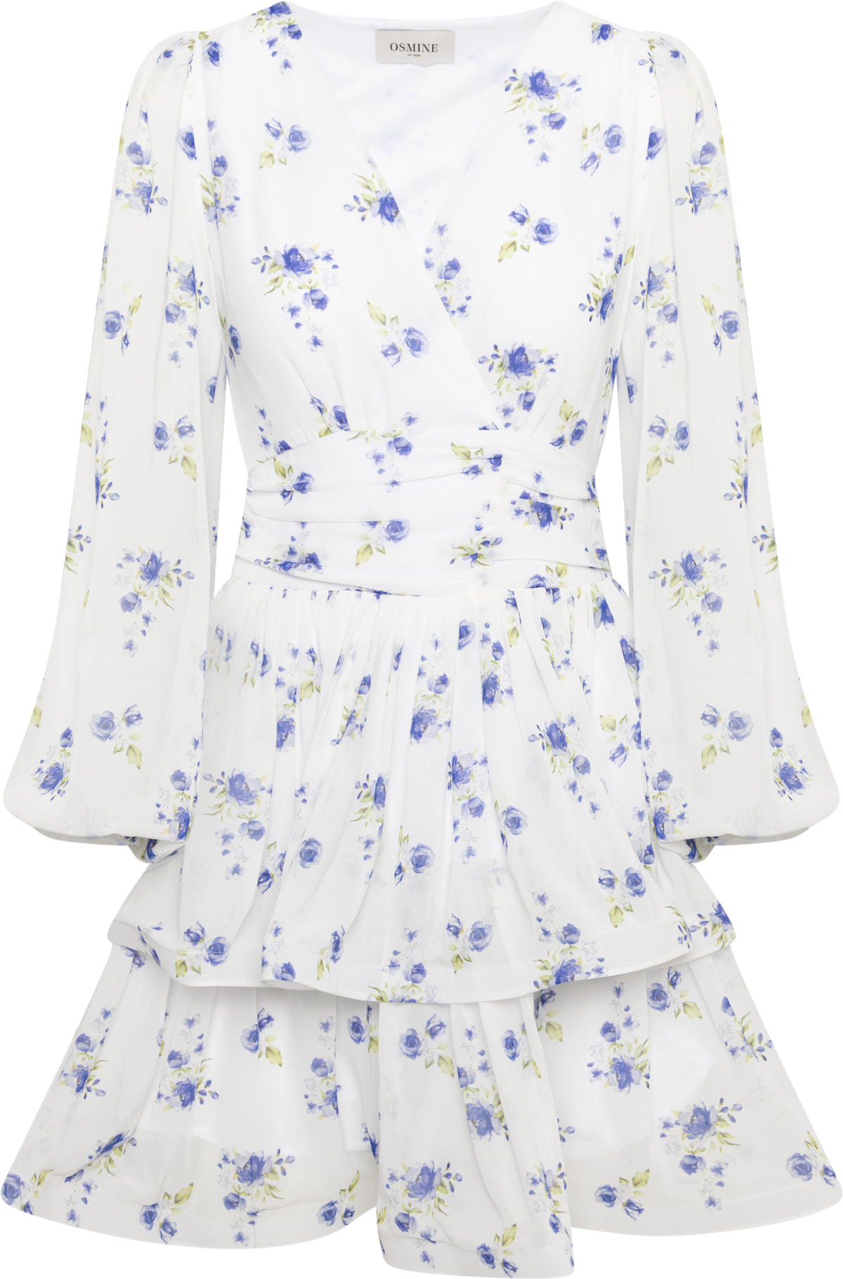 Jade Wave Chiffon Floret Dress - White/Blue