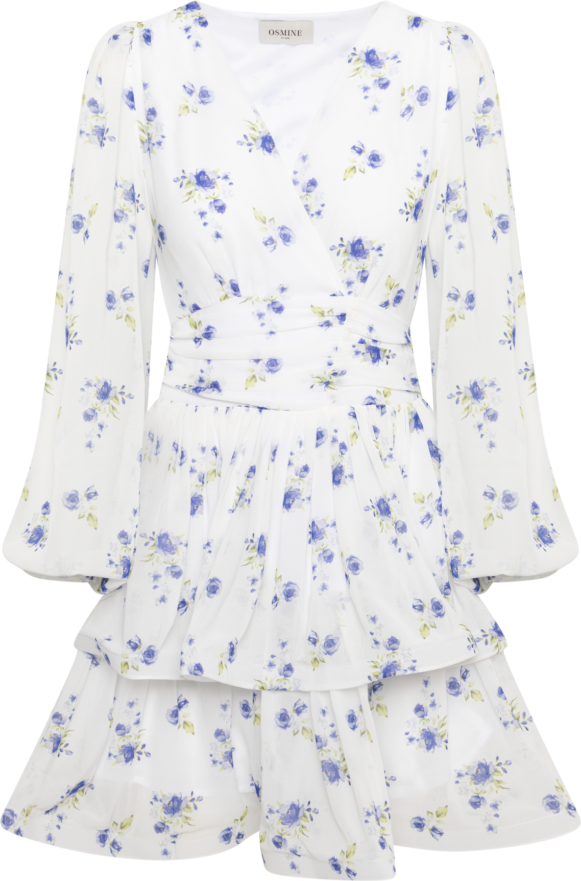 Jade Wave Chiffon Floret Dress - Vit/Blå
