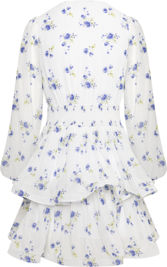 Jade Wave Chiffon Floret Dress - White/Blue