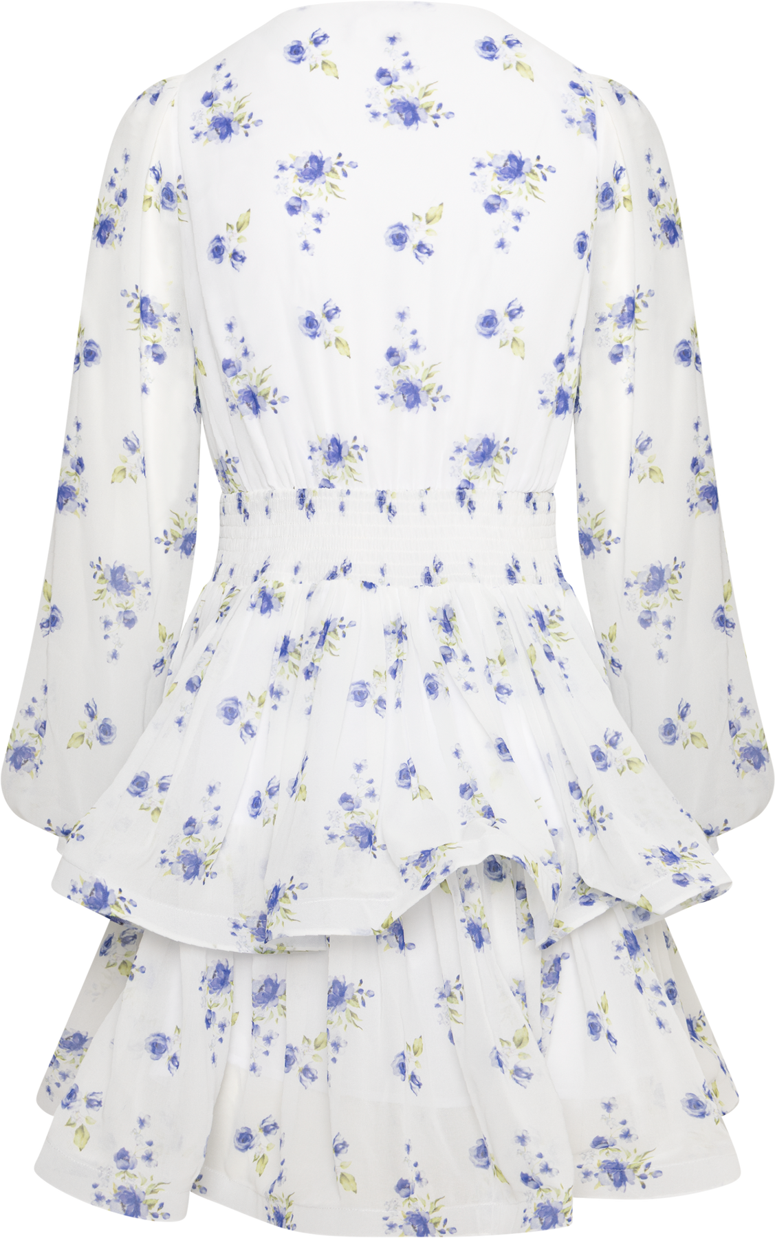 Jade Wave Chiffon Floret Dress - Vit/Blå