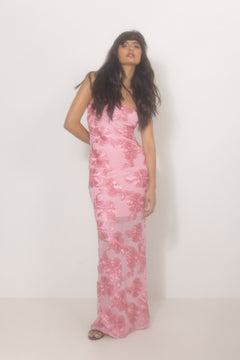 3D Mesh Maxi Dress - Sea Pink