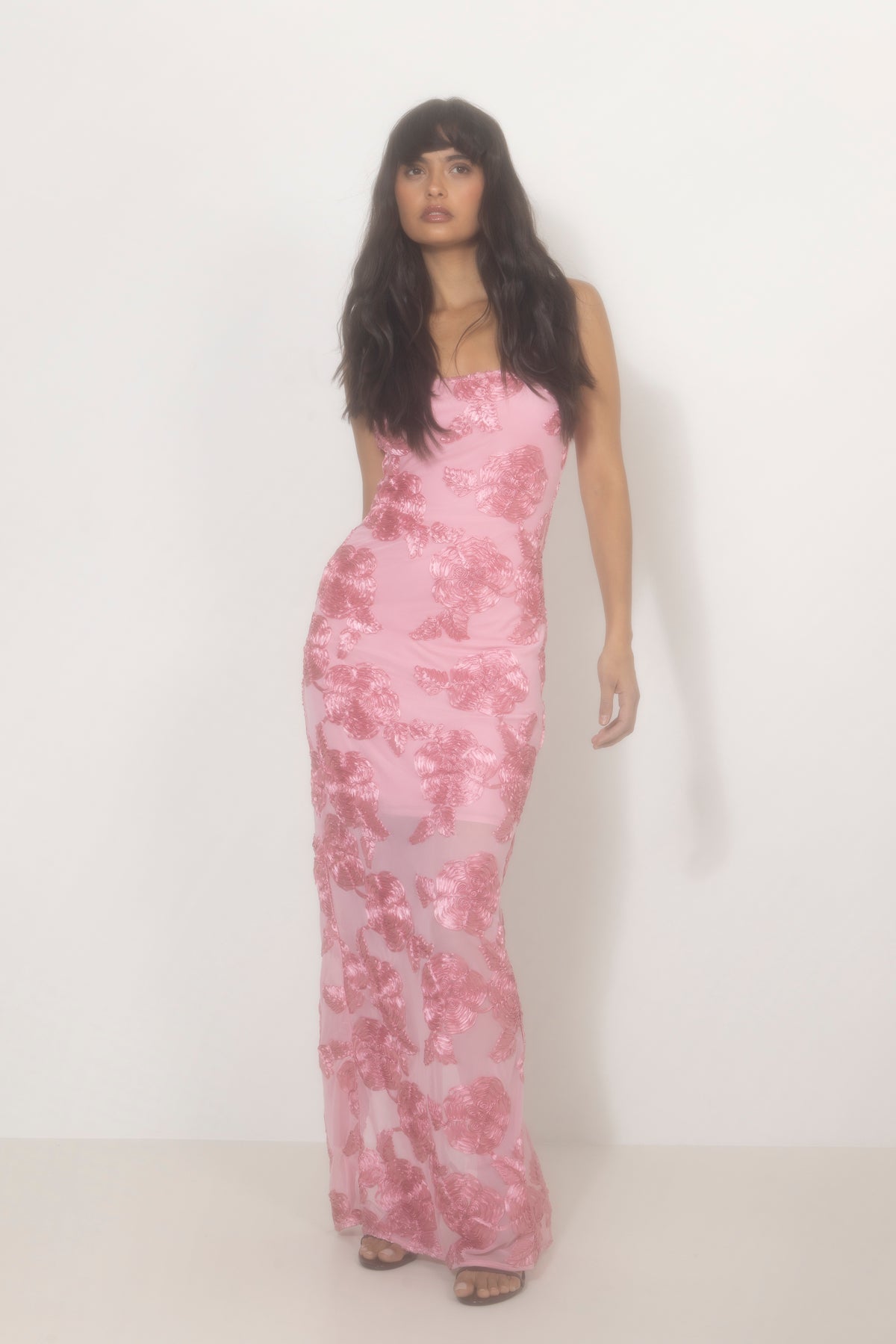 3D Mesh Maxi Dress - Sea Pink