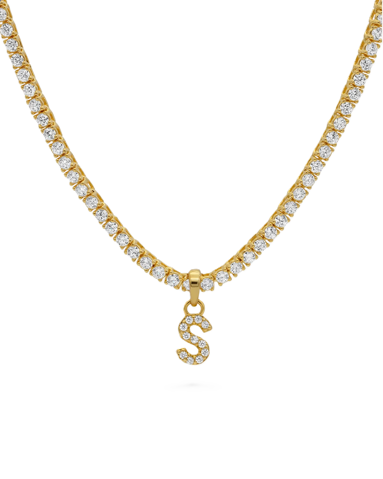 Tennis Letter Necklace - Guld