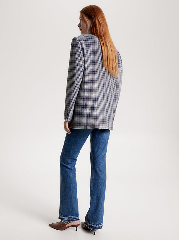 Oversized Wool Check Sb Blazer - Houndstooth Blue Grey