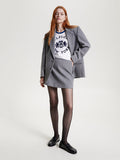 Wool Check Mini Skirt - Houndstooth Blue Grey