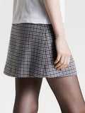 Wool Check Mini Skirt - Houndstooth Blue Grey