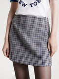 Wool Check Mini Skirt - Houndstooth Blue Grey