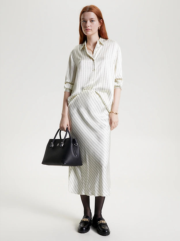 Satin Striped Fluid Shirt Ls - Mini Argyle Stp/Ancient White