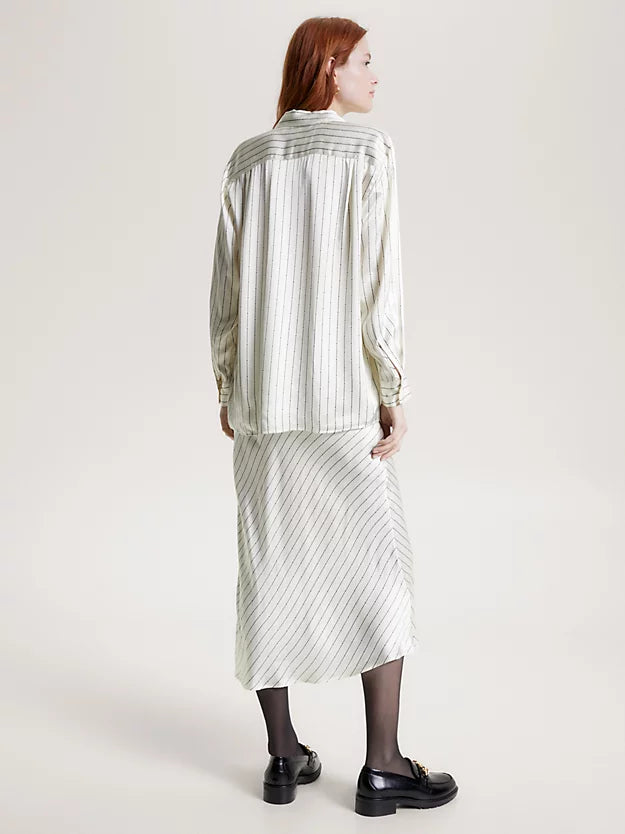 Satin Striped Fluid Shirt Ls - Mini Argyle Stp/Ancient White