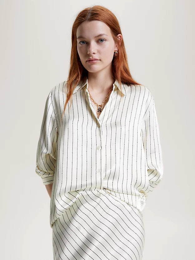 Satin Striped Fluid Shirt Ls - Mini Argyle Stp/Ancient White