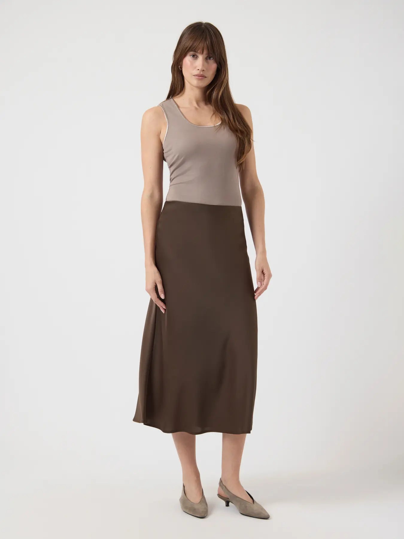 Yaspella Hw Midi Skirt - Chokladbrun