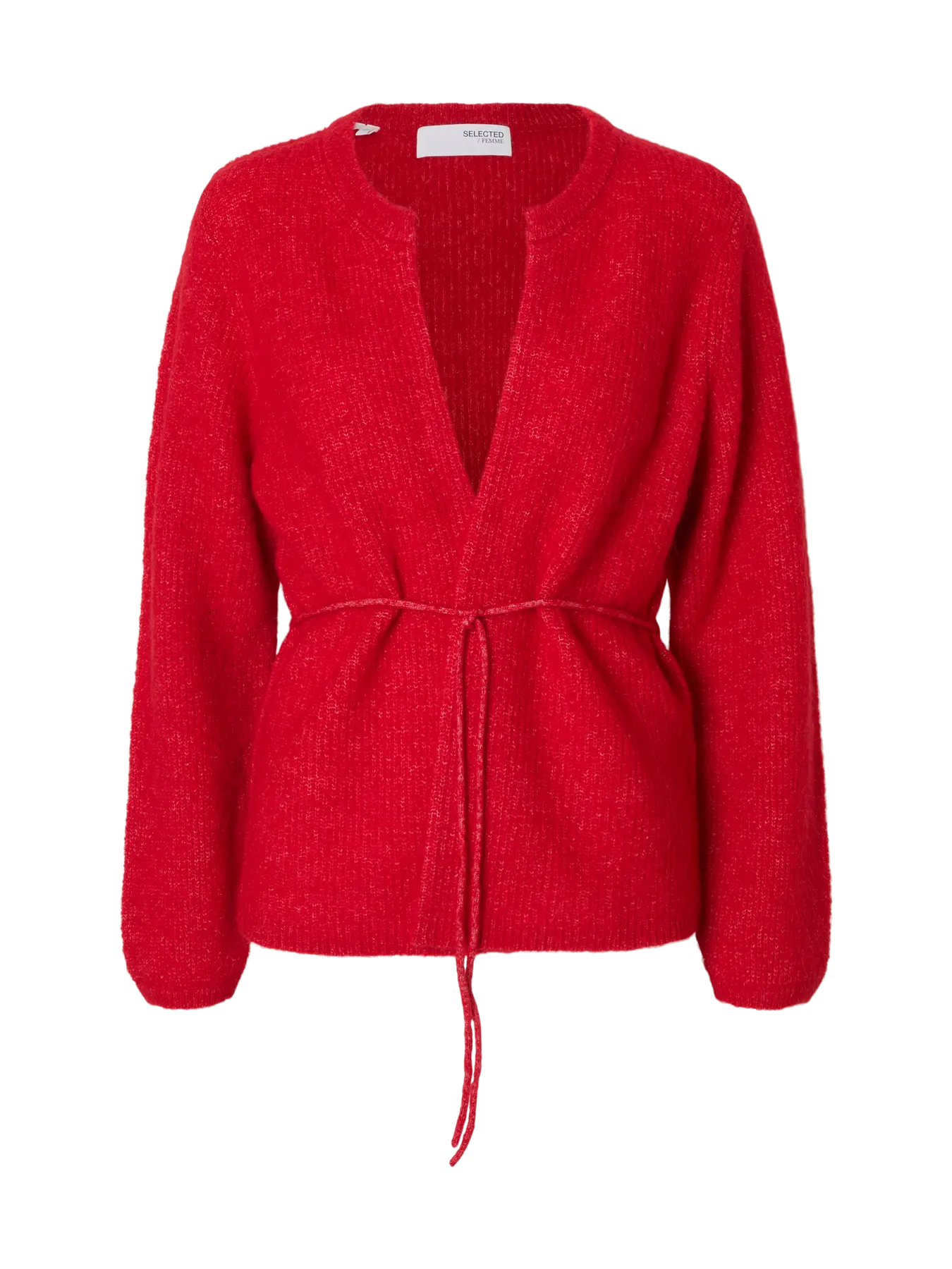 Sia Ras Ls Stickad Kofta med Skärp - Equestrian Red