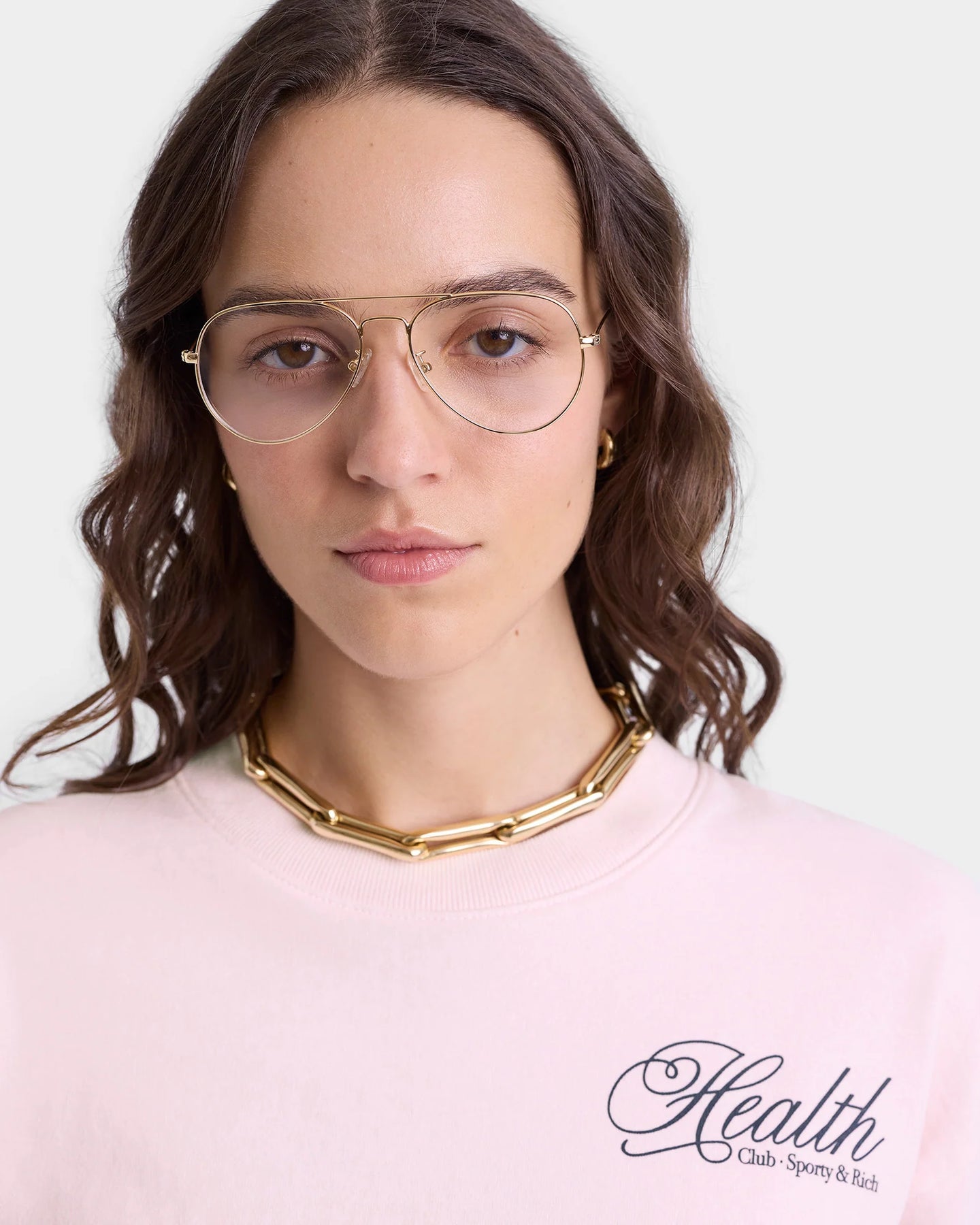Sporty & Rich Health Script Crewneck - Pink Dolphin