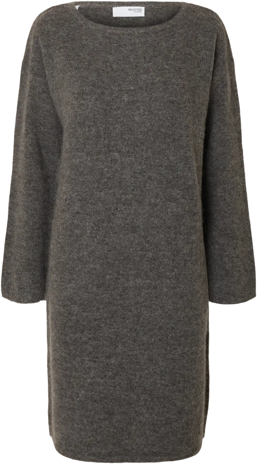 Lulu Ls Knit New O-Neck Dress - Medium Grey Melange