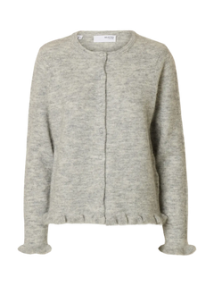 Lulu Frill Ls Knit Cardigan - Light Grey Melange