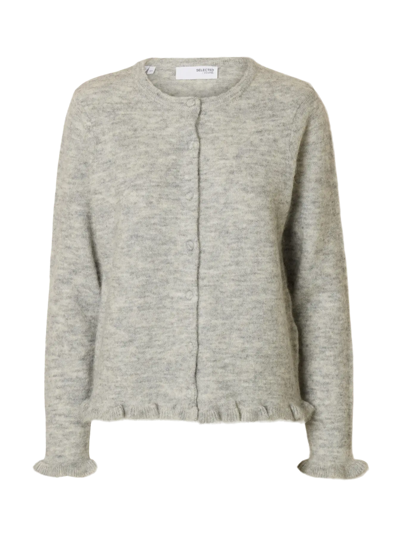 Lulu Frill Ls Knit Cardigan - Ljusgrå melange