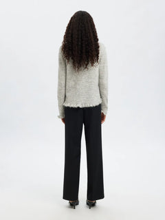 Lulu Frill Ls Knit Cardigan - Light Grey Melange