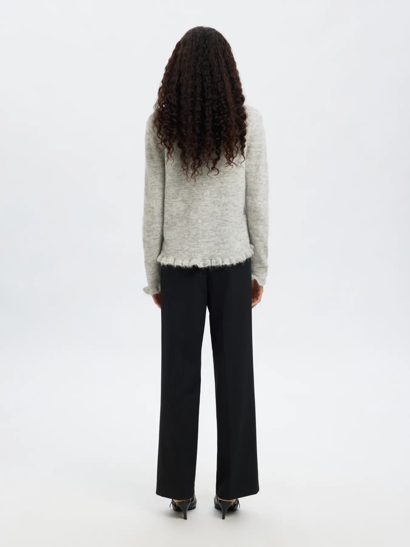 Lulu Frill Ls Knit Cardigan - Ljusgrå melange